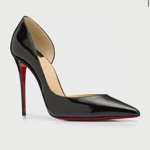 Christian Louboutin Black Patent 100mm Iriza Patent Open-Side Pumps